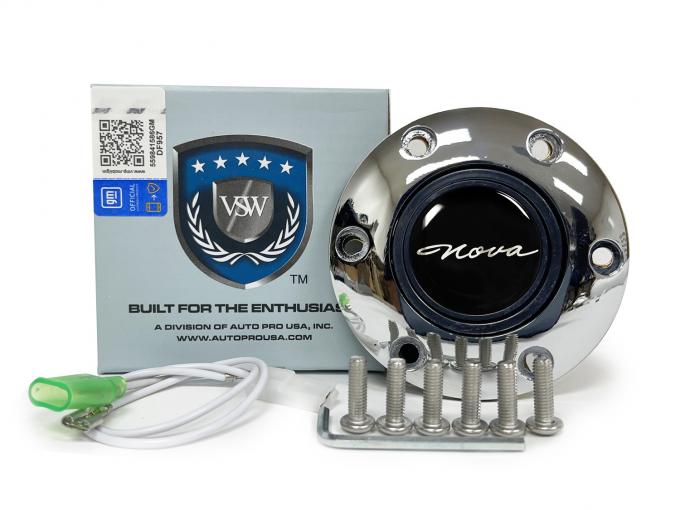 Auto Pro USA 1965 Chevrolet Chevy II VSW Steering Wheel S6 Horn Button, w/Chevy Nova Emblem, Chrome STE1033CHR