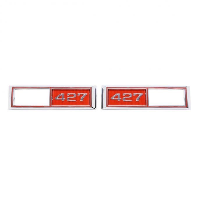 Trim Parts 1968 Chevelle/El Camino Front Marker Light Red "427" Bezel W/Fasteners, Pair 4524A