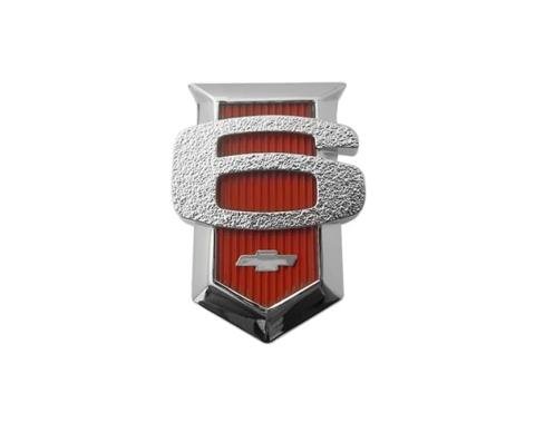AMD Fender Emblem Shields, Red 6, Pair, 62-64 Chevy II Nova T-3018