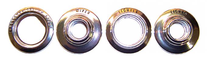 Ted Williams Enterprises LLC Dash Bezels, 4 Piece Set (Ignition, Lighter, Wiper, Headlamp), 66-67 Chevy II Nova C-J2-1640