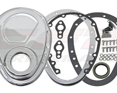 CFR Performance 1955-65 Chevy Small Block 283-305-327-350-400 Steel 2-Piece Timing Chain Cover Set - Chrome HZ-7122-C-KIT