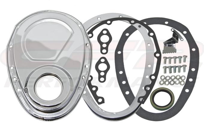 CFR Performance 1955-65 Chevy Small Block 283-305-327-350-400 Steel 2-Piece Timing Chain Cover Set - Chrome HZ-7122-C-KIT