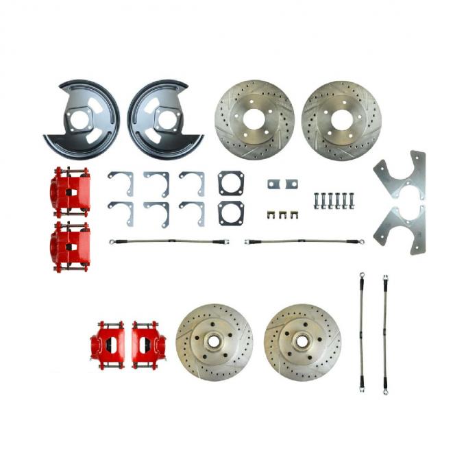 Right Stuff 1970-77 Camaro/Nova, 4-Wheel W/Rear +2 Disc Brake Conversion Kit W/Red Calipers F70RDM5Z