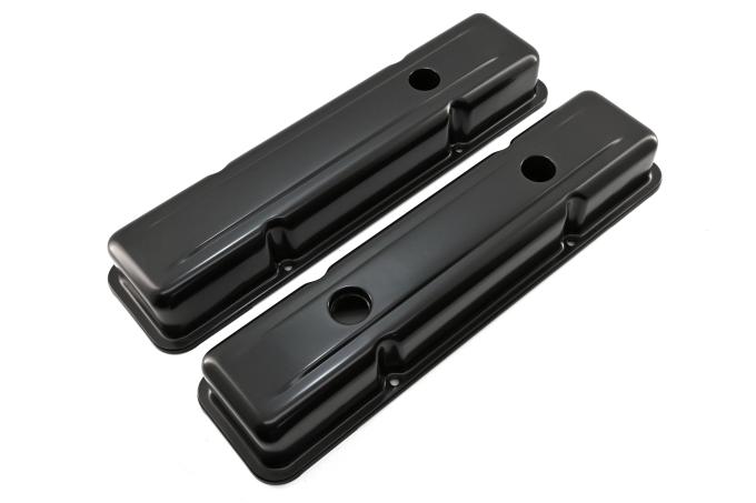 CFR Performance Steel Short Baffled Valve Covers Fits 1958-1986 Chevy SB 283-400 1-Hole / 2-Hole Screw-in - Black HZ-9516-PBK