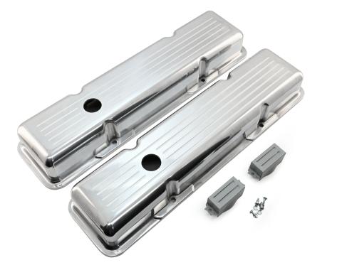 CFR Performance Polished Aluminum Ball Milled Valve Covers - Fits 1958-1986 Chevy Small Block 283 / 305 / 327 / 350 / 400 - Short Style - Baffled HZ-6031-1-POL