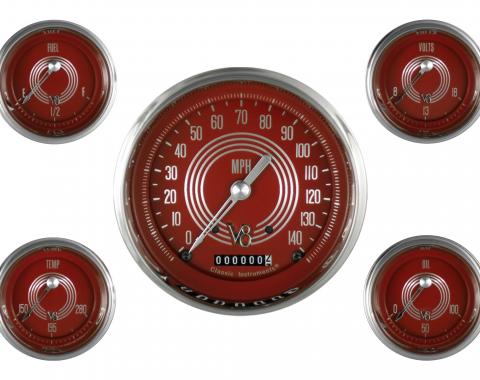 Classic Instruments V8 Red Steelie Five Gauge Set V8RS54SLC