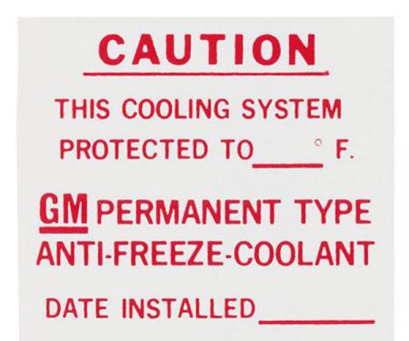 Nova Fan Shroud Decal, Dealer Installed Anti-Freeze Coolant, 1962-1964