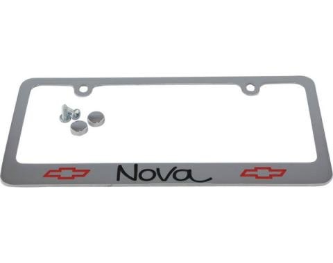 Nova License Plate Frame, 2 Bowties And Nova Script Letters, 1962-1979