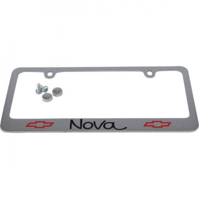 Nova License Plate Frame, 2 Bowties And Nova Script Letters, 1962-1979