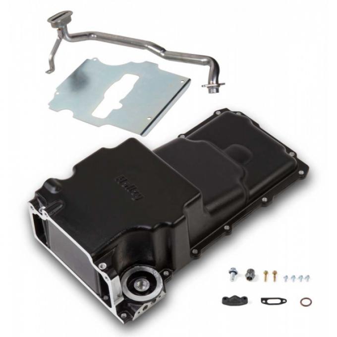 Chevelle- Holley LS Retrofit Oil Pan, Additional Front Clearance, Carbon Black Cerami, 1978-1987