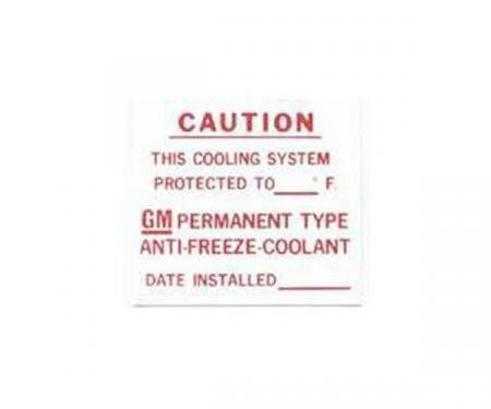 Nova Fan Shroud Decal, Dealer Installed Anti-Freeze Coolant, 1962-1964