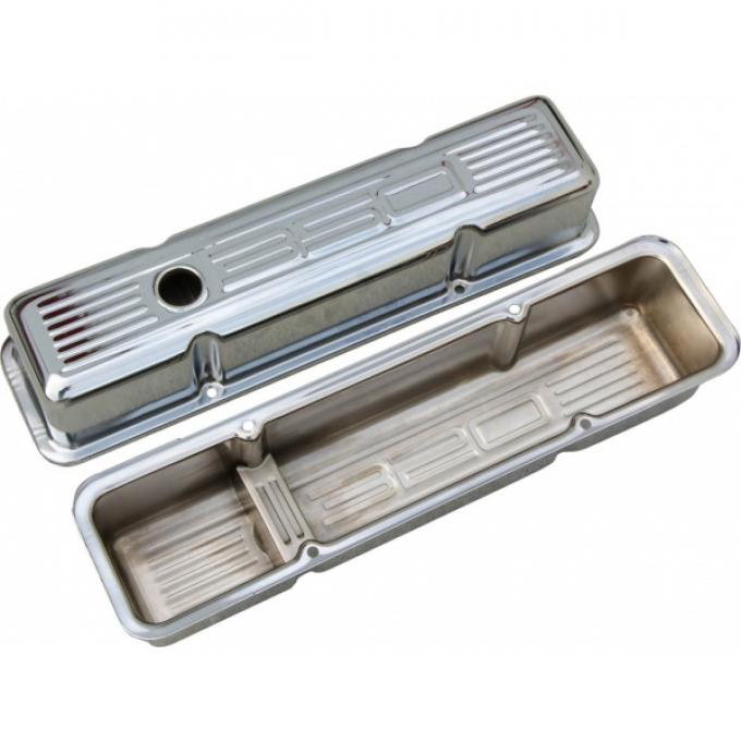 Chevy Small Block Chrome Valve Covers With 350 Logo, Tall, 1958-1986