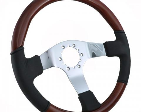 1968-1982 Chevrolet Corvette Steering Wheel - Black Leather & Mahogany W/Chrome Spokes