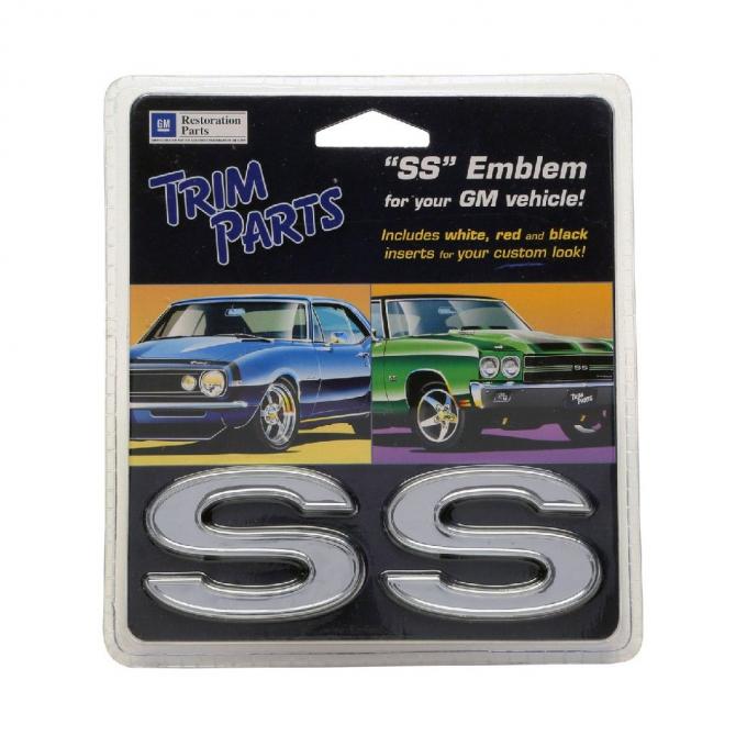 Trim Parts Universal "SS" Emblem with Three Colors of Inserts, Adhesive Backing, Pair Z4620A