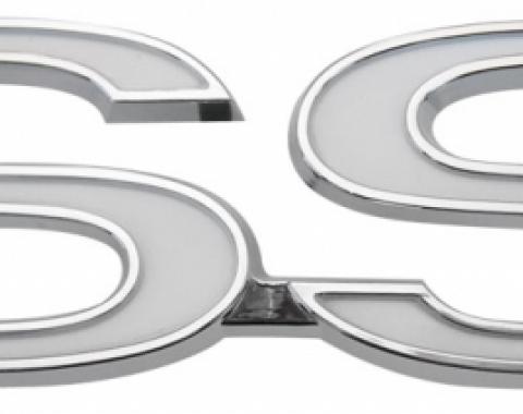 Trim Parts 73-74 Chevelle Front Fender Emblem, SS, White, Each 3100