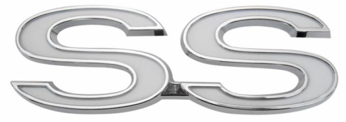 Trim Parts 73-74 Chevelle Front Fender Emblem, SS, White, Each 3100