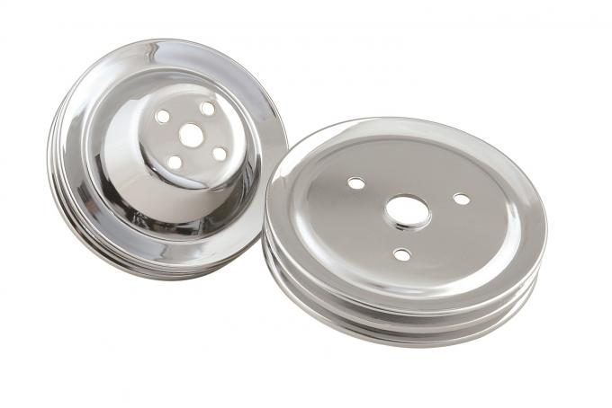 Mr. Gasket Chrome Pulley Set, Two Groove Upper & Lower Pulleys 4961