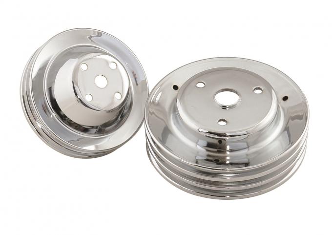 Mr. Gasket Chrome Pulley Set, Double Groove Upper, Triple Groove Lower 4963