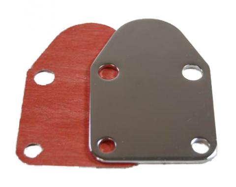 RPC Racing Power Company R2057, Fuel Pump Block Off Plate, Small Block Chevy 283-400, Chrome Plated, Steel, With Gasket
