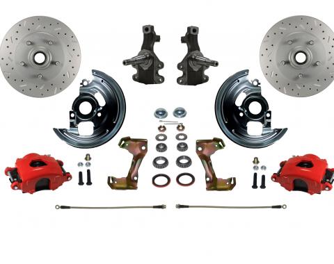 Leed Brakes 1962-1967 Chevrolet Chevy II Spindle Kit with 2" Drop Spindles Drilled Rotors and Powder Coated Calipers RFC1007SMX