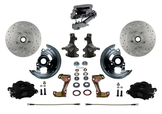 Leed Brakes 1962-1967 Chevrolet Chevy II Manual Kit with 2" Drop Spindles Drilled Rotors and Black Powder Coated Calipers BFC1007-FA3X