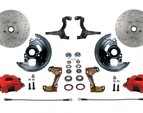 Leed Brakes 1962-1967 Chevrolet Chevy II Spindle Kit with Drilled Rotors and Red Powder Coated Calipers RFC1006SMX