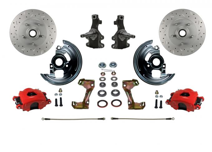 Leed Brakes 1962-1967 Chevrolet Chevy II Spindle Kit with 2" Drop Spindles Drilled Rotors and Powder Coated Calipers RFC1007SMX