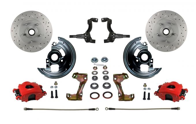 Leed Brakes 1962-1967 Chevrolet Chevy II Spindle Kit with Drilled Rotors and Red Powder Coated Calipers RFC1006SMX