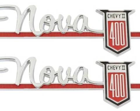 AMD Quarter Panel Emblems, Nova Chevy II 400, Pair, 62 Chevy II Nova T-3015