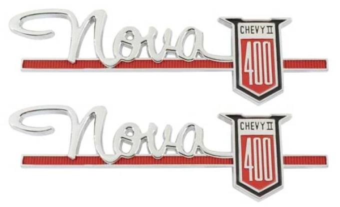 AMD Quarter Panel Emblems, Nova Chevy II 400, Pair, 62 Chevy II Nova T-3015