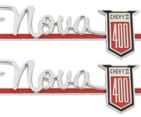 AMD Quarter Panel Emblems, Nova Chevy II 400, Pair, 62 Chevy II Nova T-3015