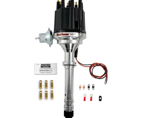 Pertronix Billet Distributor for Chevy Small Block/Big Block Engines (Ignitor II) with Vacuum/Mechanical Advance, Black / Male D100710
