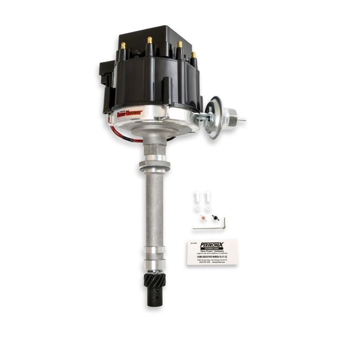 Pertronix Street Strip HEI Distributor for Chevy Small Block/Big Block Engines, 6.9A 4-Pin HEI Module / Cast Finish / Black Cap D1000