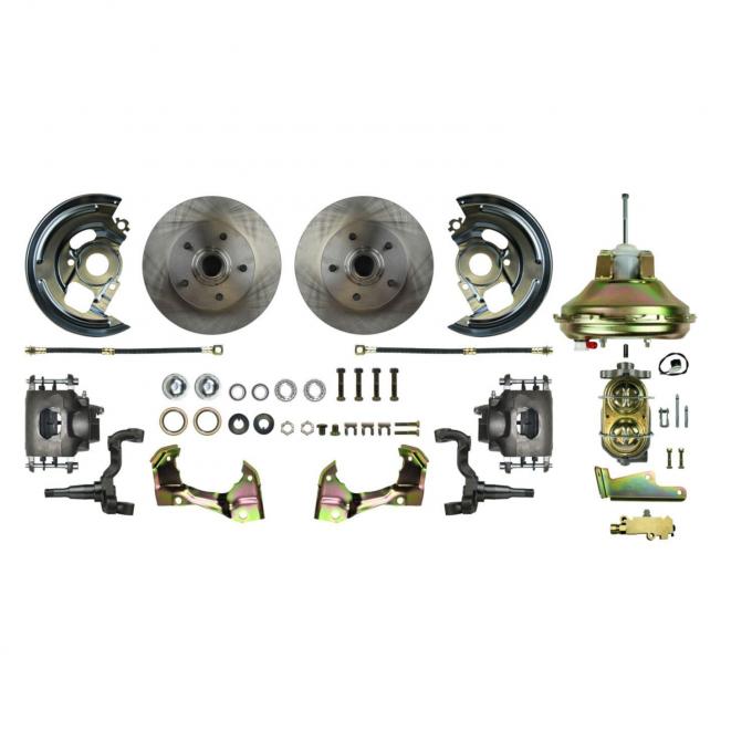 Right Stuff Power Front Stock Height Disc Brake Conversion Kit with an 11" Brake Booster & Master Cylinder, Standard Rotors and Natural Finish Calipers for 67-69 F-Body and 68-74 Nova. AFXDC02C