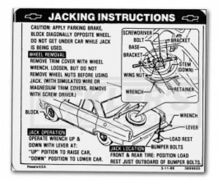 1967 Nova And Chevy II Jack Instruction Decal, Regular Wheel, Coupe And Sedan