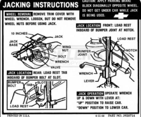 Nova And Chevy II Jack Instruction Decal, Regular Wheel, 1968-1969
