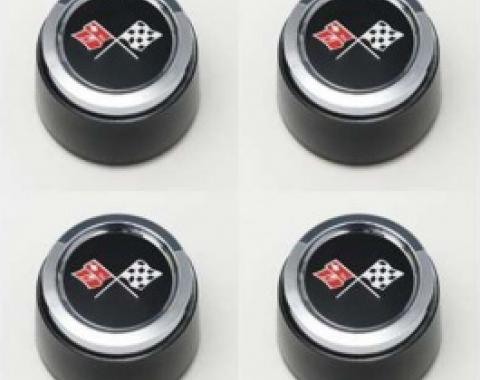 Nova 1973-1979 Corvette Style Black Center Wheel Cap Set, For Corvette Style Aluminum Wheels