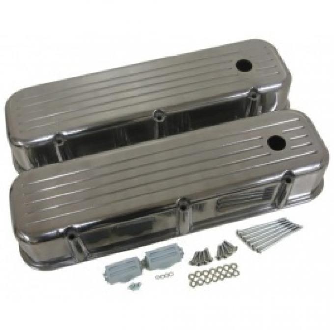 Chevy Big Block Valve Covers, Ball Milled Polished Aluminum, 1965-1995