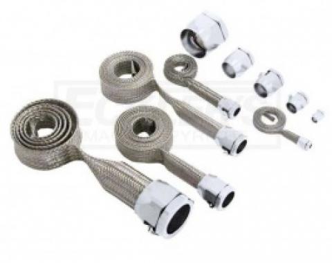 Nova And Chevy II Universal Hose Cover Kit, Stainless Steel With Chrome Clamps, 1962-1979