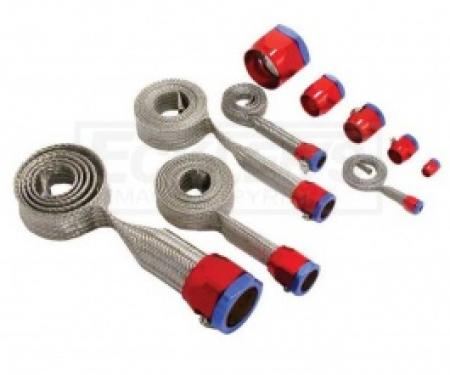 Nova And Chevy II Universal Hose Cover Kit, Stainless Steel With Red And Blue Clamps, 1962-1979