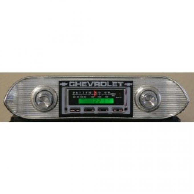 Chevy II-Nova Stereo Radio, KHE-100, AM/FM, Manual Tuning, Chrome Face, 1962-1965