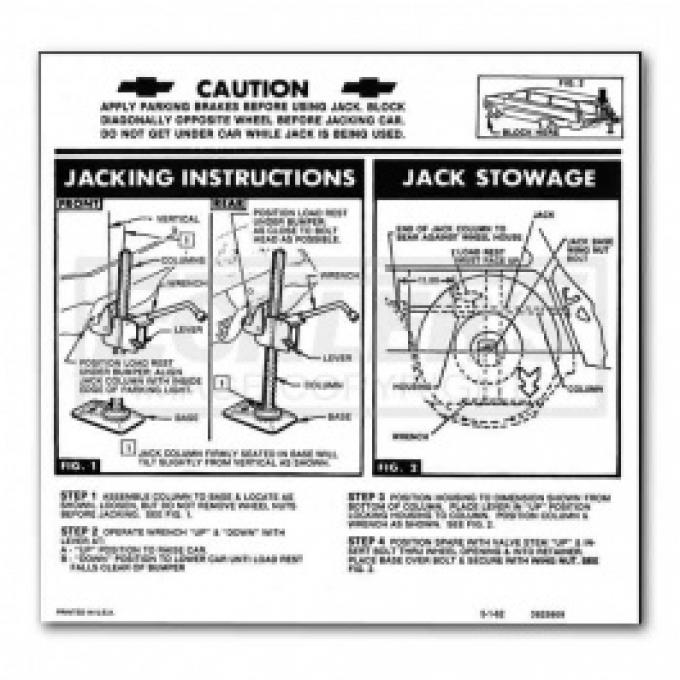 1963-1965 Nova And Chevy II Jack Instruction Decal, Regular Wheel, Station Wagon