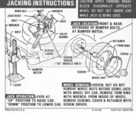 Nova Jack Instruction Decal,Super Sport, 1969-1971