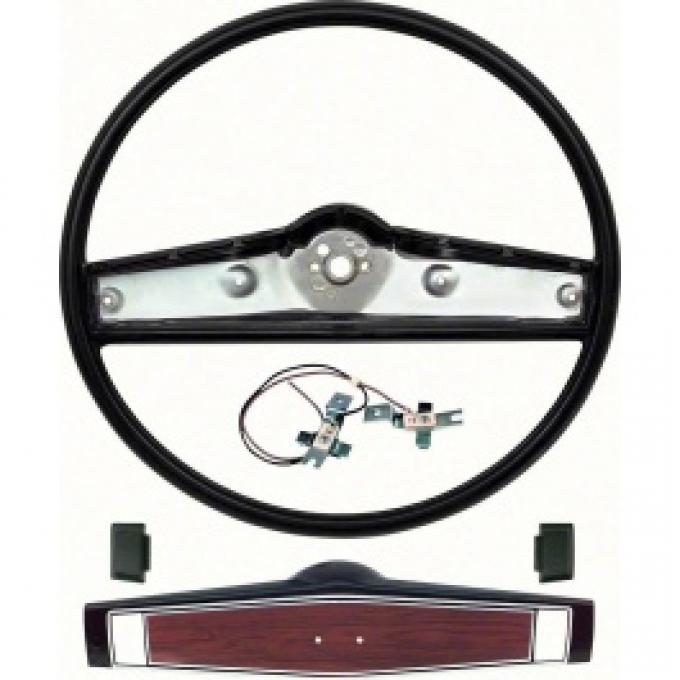 Nova Steering Wheel Kit, Standard, Black with Cherrywood Shroud, 1969-1970