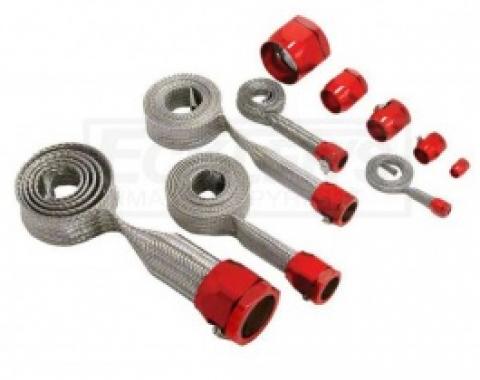 Nova And Chevy II Universal Hose Cover Kit, Stainless Steel With Red Clamps, 1962-1979