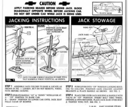 1962-1963 Nova And Chevy II Jack Instruction Decal, Regular Wheel, Coupe And Sedan