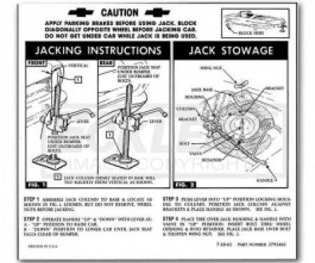 1962-1963 Nova And Chevy II Jack Instruction Decal, Regular Wheel, Convertible