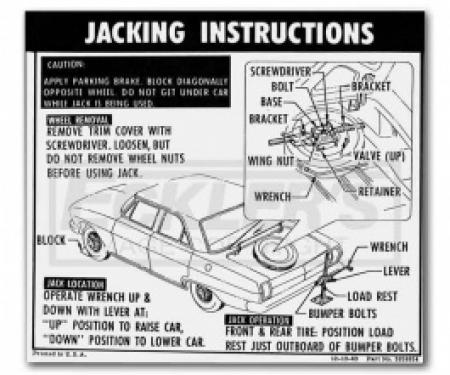 1964-1965 Nova And Chevy II Jack Instruction Decal, Regular Wheel, Coupe And Sedan