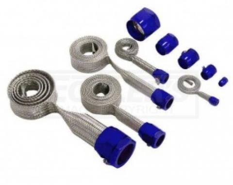Nova And Chevy II Universal Hose Cover Kit, Stainless Steel With Blue Clamps, 1962-1979