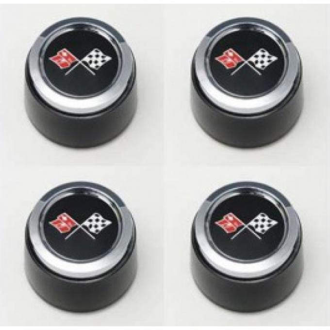 Nova 1973-1979 Corvette Style Black Center Wheel Cap Set, For Corvette Style Aluminum Wheels